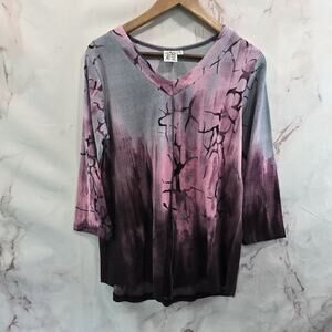 Parsley & Sage Shirt Womens Small Gray Purple Artsy Art To Wear Blouse Boho